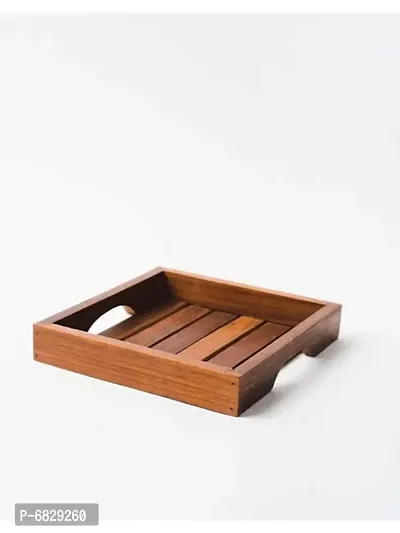 Wooden Serving Trays Tableware Lunch Dinner Breakfast Decoration for Home Kitchen, Pack of 1, 8x8x1.5 Inch Brown-thumb2