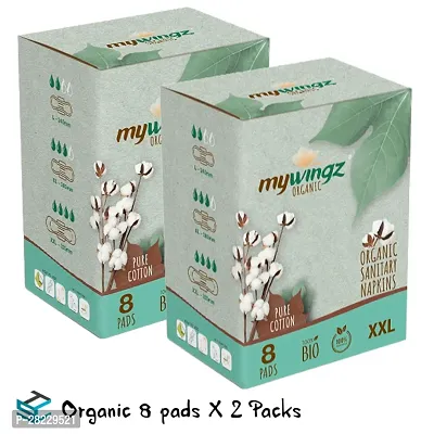 MyWingz Sanitary Napkins Organic Biodegradable Cotton XXL 320 mm size pack of 2 8 Pads per pack