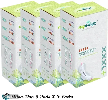 MyWingz Sanitary Napkins Cotton XXXL 410 mm size pack of 4 8 Pads per pack