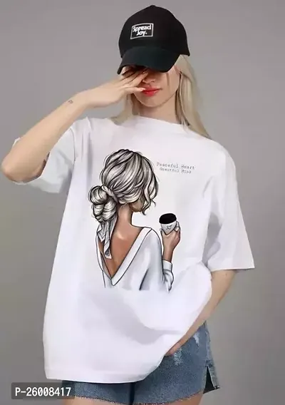 Elegant White Cotton Blend Printed Tshirt For Women