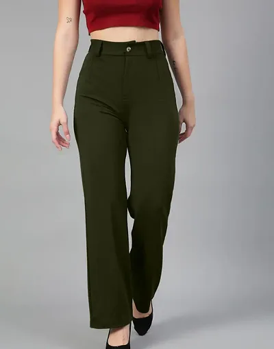 DEVI CREATION Women Blend Solid Trousers (L-30, Bottle Green)