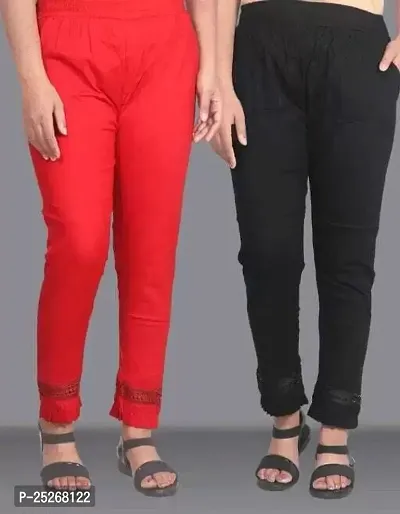 Samar collection Pack of 2 Women Regular Fit Red, Black Cotton Blend Trousers