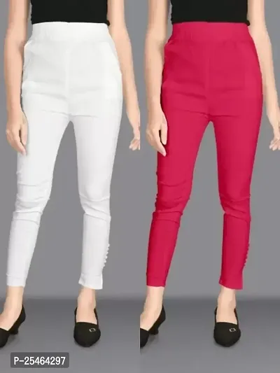 Pack of 2 Women Regular Fit Red, Black Cotton Blend Trousers