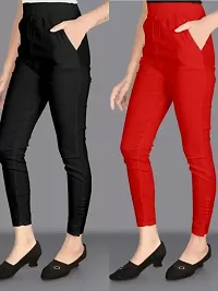 Pack of 2 Women Regular Fit Red, Black Cotton Blend Trousers-thumb1