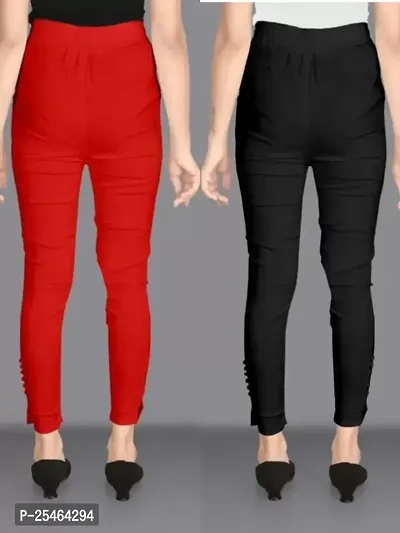 Pack of 2 Women Regular Fit Red, Black Cotton Blend Trousers-thumb3