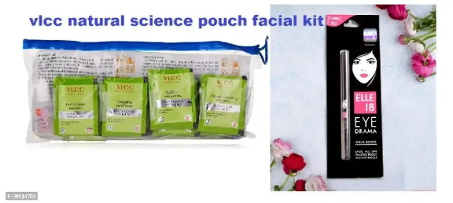 VLCC salon series pouch Facial Kit for salon like glow + ELLE 18 EYEDRAMA KAJAL