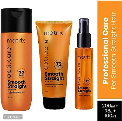 Matrix Opti.Care Professional Shampoo + Conditioner + Serum Combo for Salon Smooth Straight Hair | Control Frizzy Hair for up to 4 Days | With Shea Butter | No Added Parabens (200 ml + 98 g + 100 ml )-thumb0