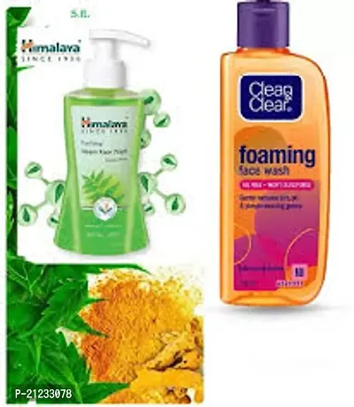 Himaliya Purifying Neem Face Wash 200ml Clean clear Foaming face Wash 150 ml Combo Pack-thumb0
