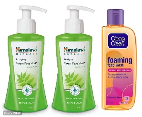 Himalaya unisex  Herbals Purifying Neem Face Wash, 200ml (Pack of 2) and clean and clear 150ml face wash combo pack.