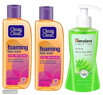 UNISEX CLEAN AND CLEAR FACE WASH 150ML PACK OF 2 AND HIMALAYA NEEM FACE WASH 200ML COMBO PACK.