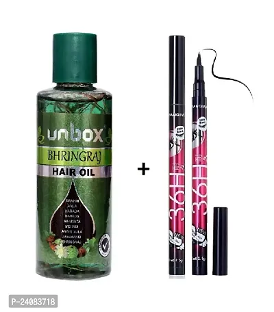 Unbox Bhringraj Hair Oil 200ml And 36h Eyeliner Waterproof