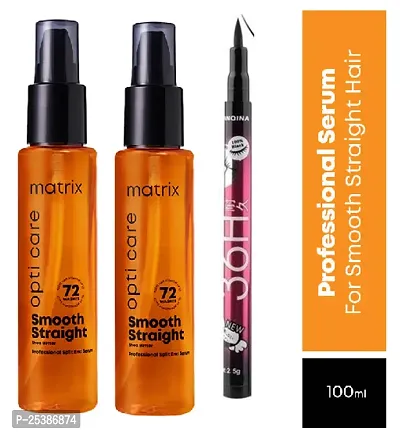 Matrix Opti.Care Smooth Straight Professional Hair Serum for Frizzy Hair, Upto 4 Days Frizz Control pack of 2 with 36h eyeliner free.