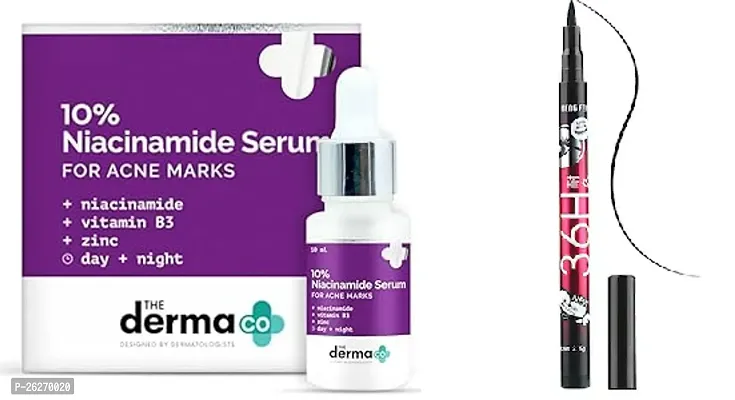 The Derma Co. 10% Niacinamide Serum 30ml with 36h eyeliner.