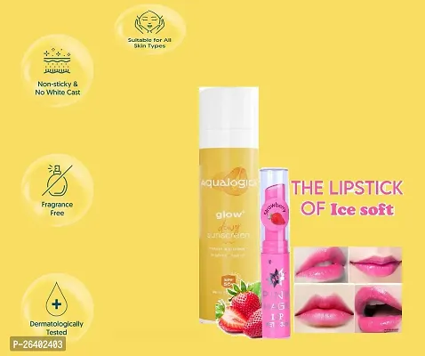 MAGIC PINK LIP BALM + Aqua-Glow+ Sunscreen SPF 50 PA+++ 50g , sun Protection for Men  Women.-thumb0