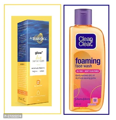 Clean  Clear Foaming Face Wash For Oily Skin, 150ml - Pack of 1 (150ml each) + Aqualogica sunscreen  unisex sunscreen pack..01.-thumb0