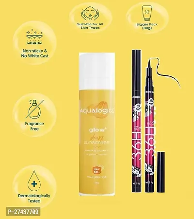 36H Eyeliner + Aqua-Glow+ Sunscreen Spf 50 Pa+++ 50G , Sun Protection For Men Women