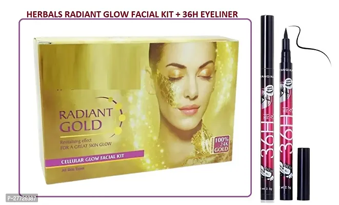 radiant glow  herbals gold facial kit + 36h eyeliner waterproof.