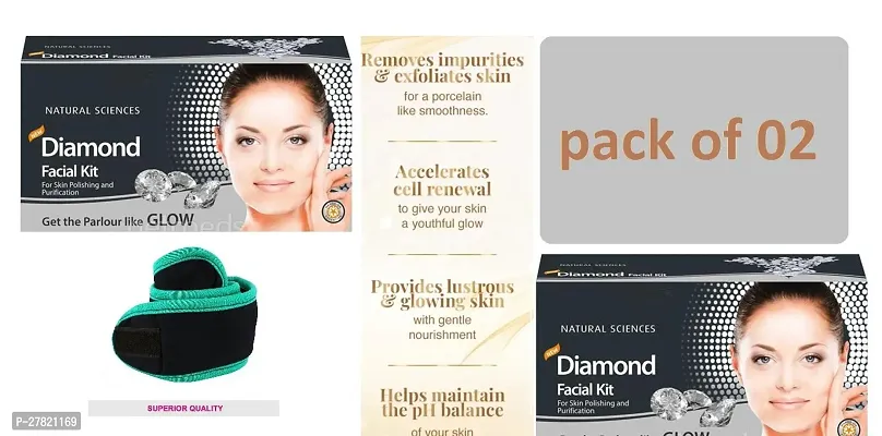 unisex natural science diamond Facial Kit (45g) pack of 02 + facial band multicolour-thumb0