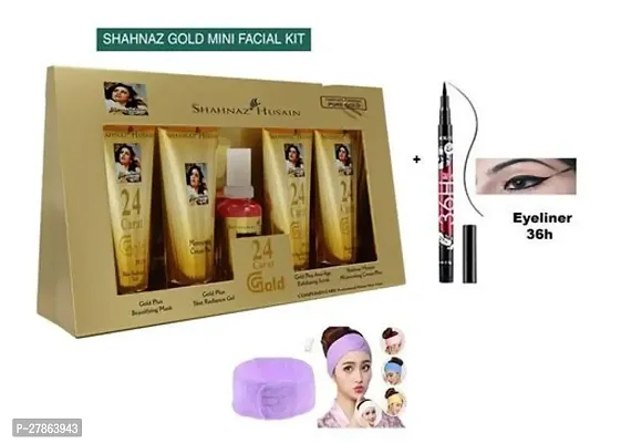 Professional 5 Step Shahnaz Husain Gold Facial Kit With Facial Band  36 h Liner.