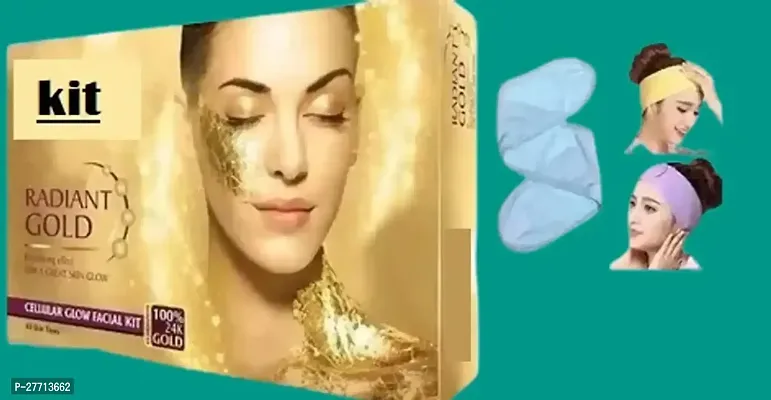 Radiant Gold Cellular Glow Facial Kit with multicolour  facial band.
