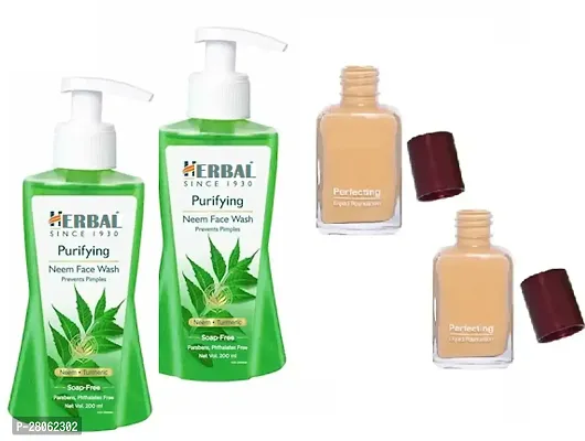 Herbals Purifying Neem Face Wash, 200ml (Combo Pack 1+1) with 2 piece perfect foundition.