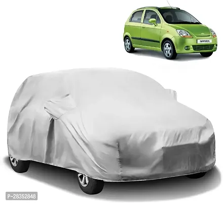 Designer Car Cover For Chevrolet Spark With Mirror Pockets Silver-thumb0