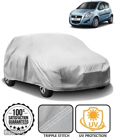 Designer Car Cover For Maruti Ritz Without Mirror Pockets Silver