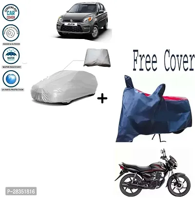 Classic Car Cover For Maruti Suzuki Alto With Bike Cover, Zen ,Silver