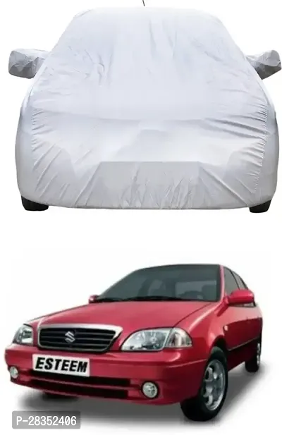 Stylish Car Cover For Maruti Suzuki Esteem - With Mirror Pockets - Silver, For 2014, 2015, 2016, 2017 Models-thumb2