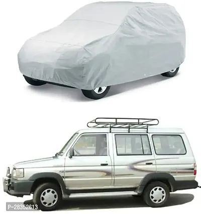 Stylish Car Cover For Toyota Qualis Without Mirror Pockets Silver, For 2014, 2015, 2016, 2017 Models