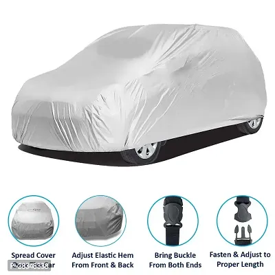 Top Selling Car Body Cover Without Mirror Pockets Compatible For Hyundai Santro 2019/2020 Triple Stitched, Bottom Fully Elastic, Silver-thumb0