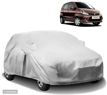 Designer Car Cover For Maruti Zen Estilo With Mirror Pockets Silver