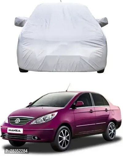 Designer Car Cover With Mirror Pockets For Tata Manza -Silver-thumb0