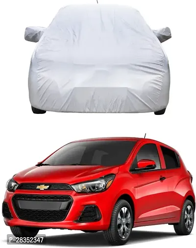 Designer Car Cover With Mirror Pockets For Chevrolet Spark -Silver-thumb2