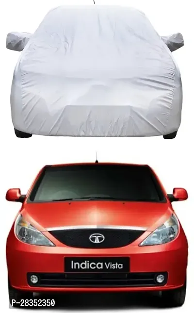 Designer Car Cover With Mirror Pockets For Tata Indica Vista -Silver