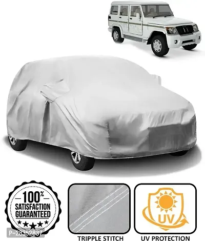 Designer Car Cover For Mahindra Bolero With Mirror Pockets Silver