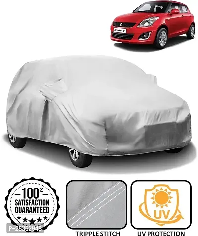 Designer Car Cover For Maruti Suzuki Swift With Mirror Pockets Silver