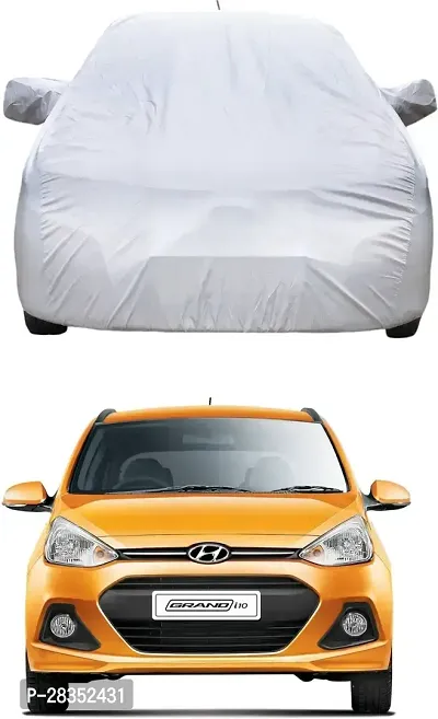 Stylish Car Cover For Hyundai Grand I10 - With Mirror Pockets - Silver, For 2008, 2009, 2006, 2007, 2013, 2005, 2014, 2015, 2012, 2011, 2010, 2016, 2017 Models