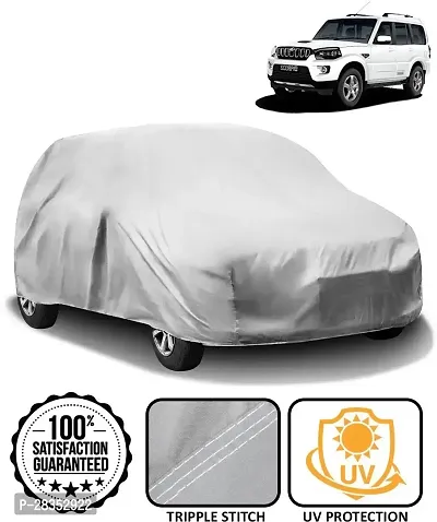 Designer Car Cover For Mahindra Scorpio Without Mirror Pockets Silver