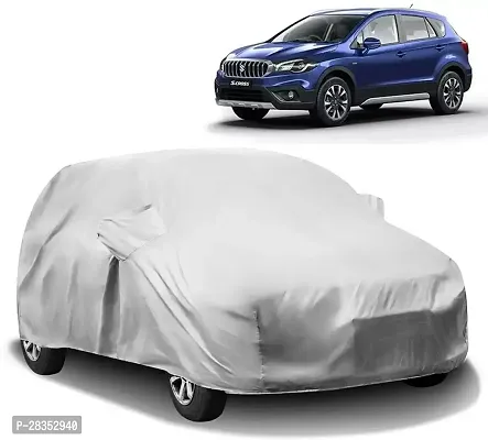 Designer Car Cover For Maruti S-Cross With Mirror Pockets Silver