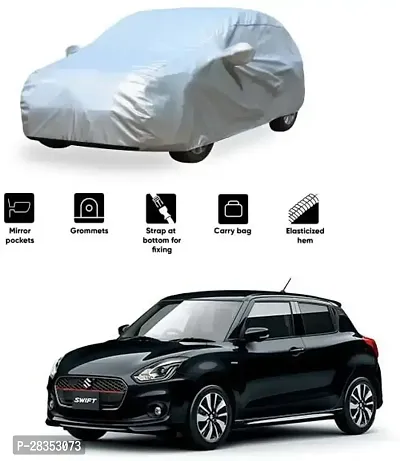 Autoretail Car Cover For Maruti Suzuki Swift With Mirror Pockets Silver-thumb0