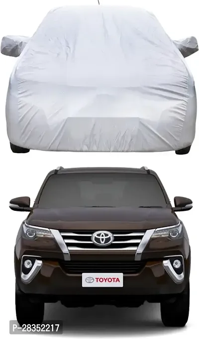 Designer Car Cover With Mirror Pockets For Toyota Fortuner -Silver