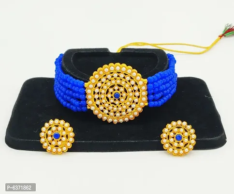 Blue Alloy Beads Choker Set-thumb0