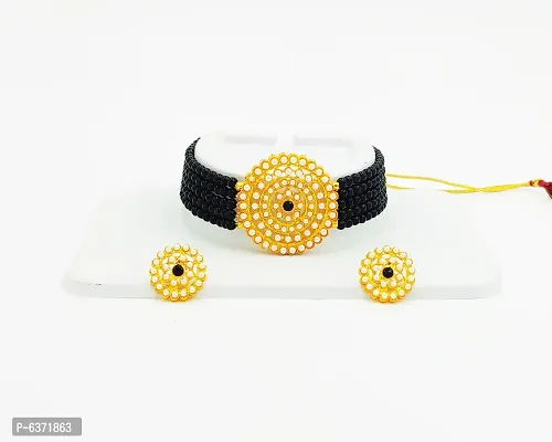 Stylish Alloy Black American Diamond And Beads Work Jewellery Set For Women-thumb3