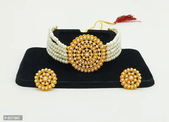Stylish Alloy White American Diamond And Beads Work Jewellery Set For Women-thumb4