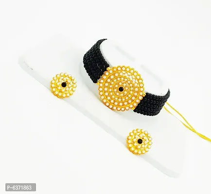 Stylish Alloy Black American Diamond And Beads Work Jewellery Set For Women-thumb2