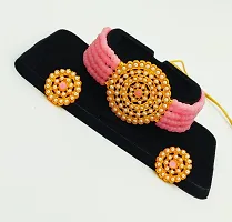 Stylish Alloy Pink American Diamond And Beads Work Jewellery Set For Women-thumb1