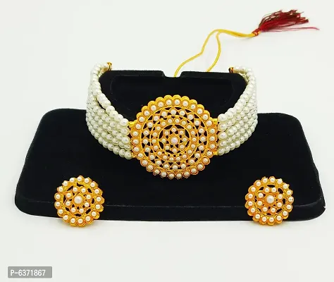 Stylish Alloy White American Diamond And Beads Work Jewellery Set For Women