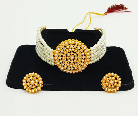 Stylish Alloy White American Diamond And Beads Work Jewellery Set For Women