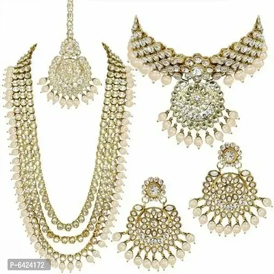 Stylish White Alloy American Diamond Jewellery Set For Women